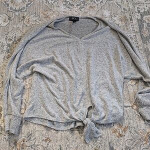BCX Heather Gray Knit Tie Front Top